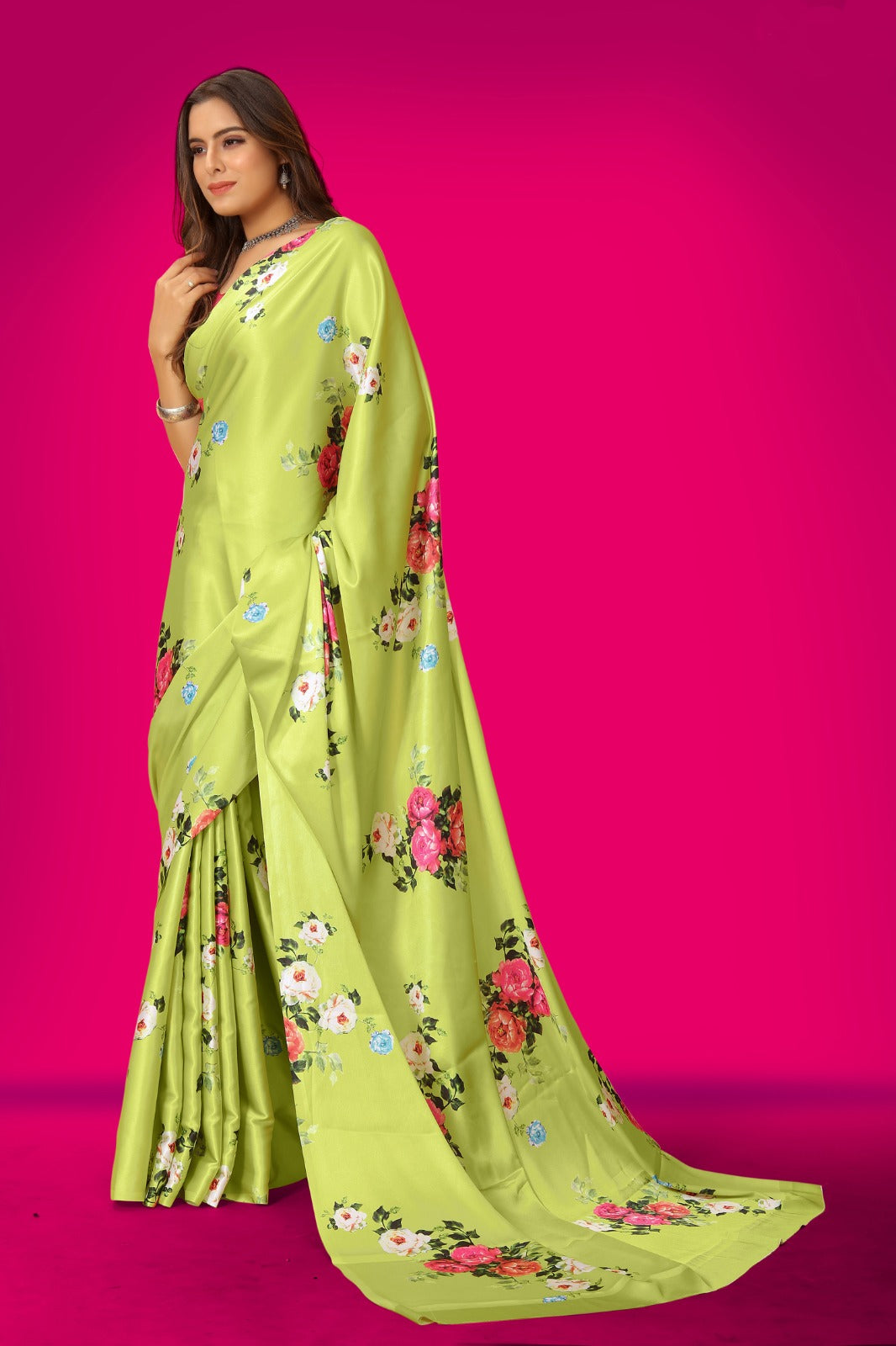 Floral printed Satin Saree